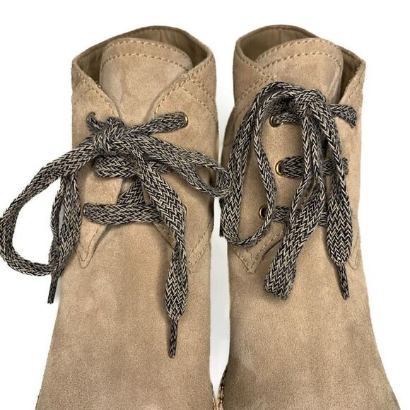 Chanel Chain-Embellished CC Ankle Boot EU 37.5 US 6.5-7 Tan Suede Wedge Bootie - Picture 4 of 10